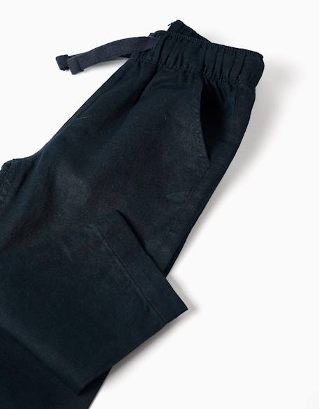 Pantalon en lin avec cordon de serrage Beige clair+Bleu foncé 8 - vertbaudet enfant 