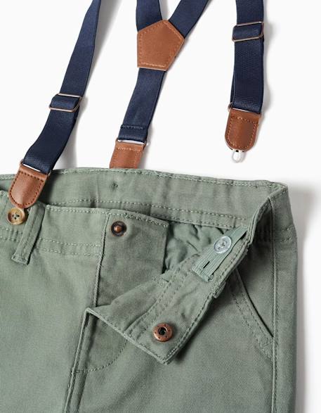 Pantalon en sergé avec bretelles amovibles Beige clair+Vert foncé 7 - vertbaudet enfant 