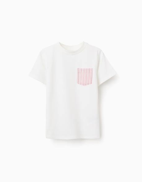 T-shirt en coton avec poche poitrine Blanc 1 - vertbaudet enfant 