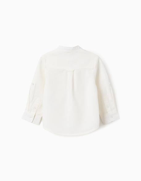 Chemise à manches longues en lin et coton avec col mao Blanc+Bleu+Bleu clair 2 - vertbaudet enfant 