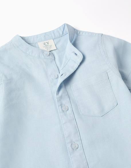 Chemise à manches courtes en lin et coton avec poche Blanc+Bleu clair 6 - vertbaudet enfant 