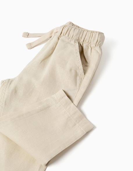 Pantalon en lin avec cordon de serrage Beige clair+Bleu foncé 4 - vertbaudet enfant 