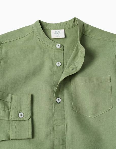 Chemise à manches longues en lin et coton avec col mao Blanc+Bleu clair+Bleu foncé+Jaune clair+Vert 19 - vertbaudet enfant 