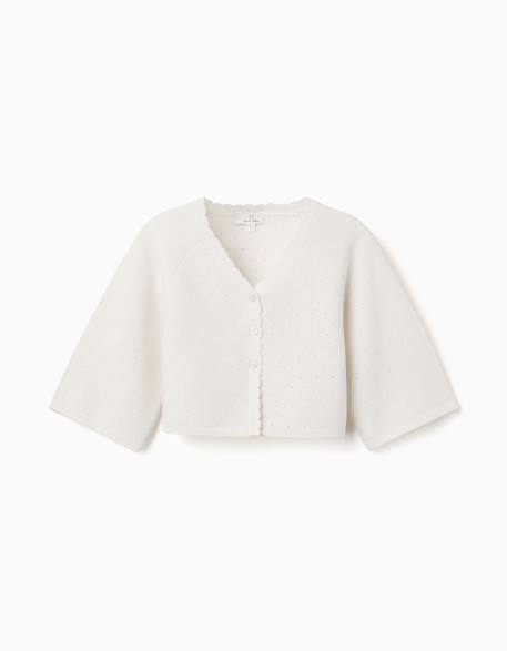 Gilet en maille avec des détails festonnés Beige clair+Blanc 5 - vertbaudet enfant 