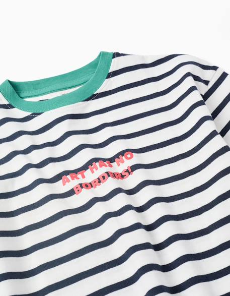 T-shirt en coton à rayures et imprimé Blanc 3 - vertbaudet enfant 