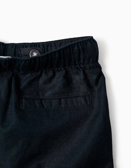 Pantalon en lin avec cordon de serrage Beige clair+Bleu foncé 7 - vertbaudet enfant 