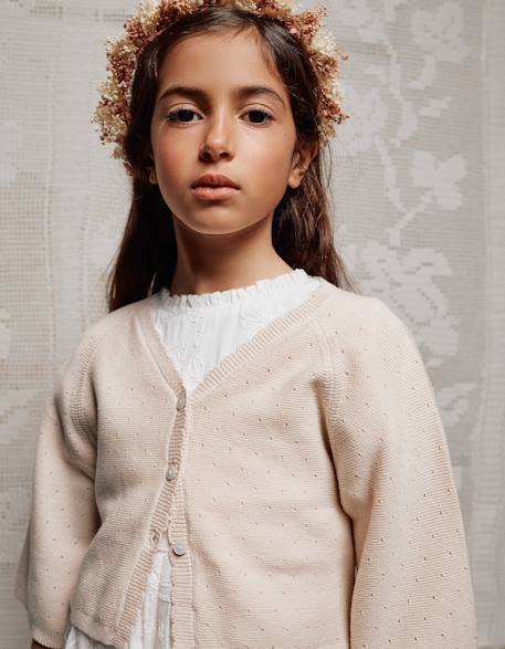 Gilet en maille avec des détails festonnés Beige clair+Blanc 1 - vertbaudet enfant 