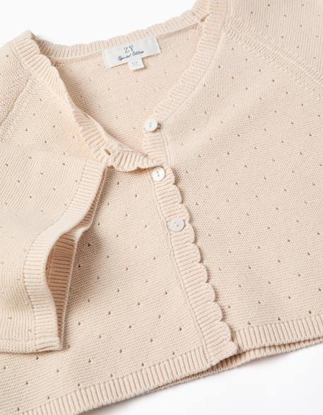 Gilet en maille avec des détails festonnés Beige clair+Blanc 4 - vertbaudet enfant 