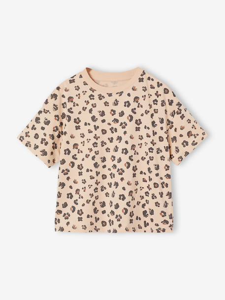 T-shirt fille imprimé manches courtes anthracite+jaune pâle+Léopard+sable 14 - vertbaudet enfant 