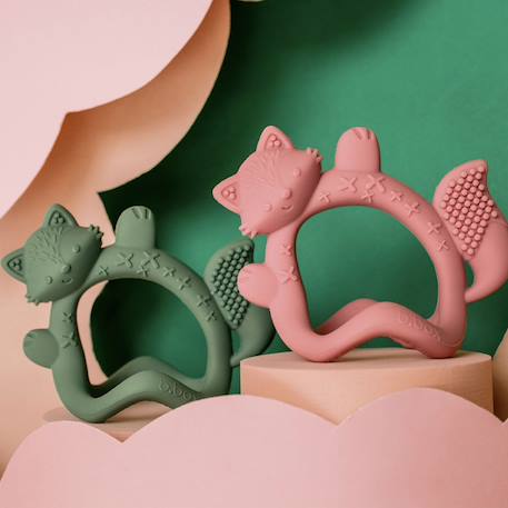 Bracelet de dentition bébé en silicone renard Rose+Vert paon 7 - vertbaudet enfant 