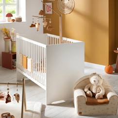 Chambre et rangement-Lit bébé 120x60 avec têtes de lit panneaux laquées blanc et sommier réglable - basic