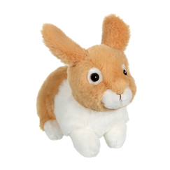 Jouet-Peluche - peluche lapin allongé - beige et blanc -  20 cm