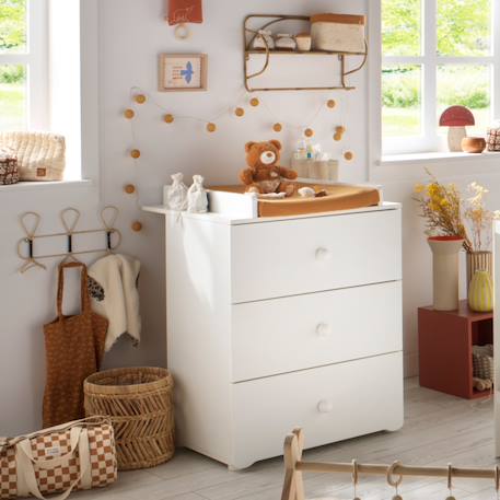 Chambre complète bébé avec lit 120x60cm et commode à langer 3 tiroirs - basic Blanc+Gris+Rose 3 - vertbaudet enfant 