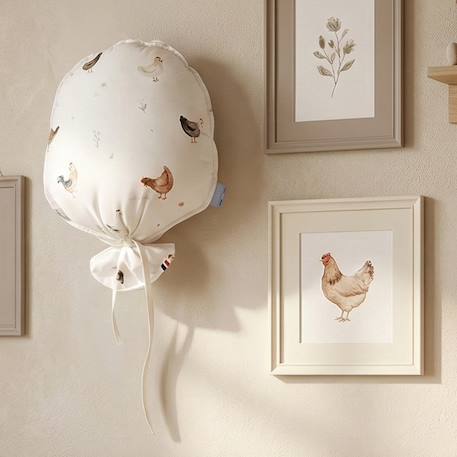 Ballon mural décoratif en coton imprimé 38cm Beige sidonia+Bleuet imprimé floral+Écru – motif poules champêtre+Melody, blanc imprimé minimaliste+Safari, vert, gris, blanc 10 - vertbaudet enfant 