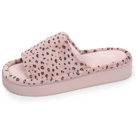 Chaussons mules ouvertes velours, plateforme 3,5 cm Bleucanard+Léopard blush 7 - vertbaudet enfant 