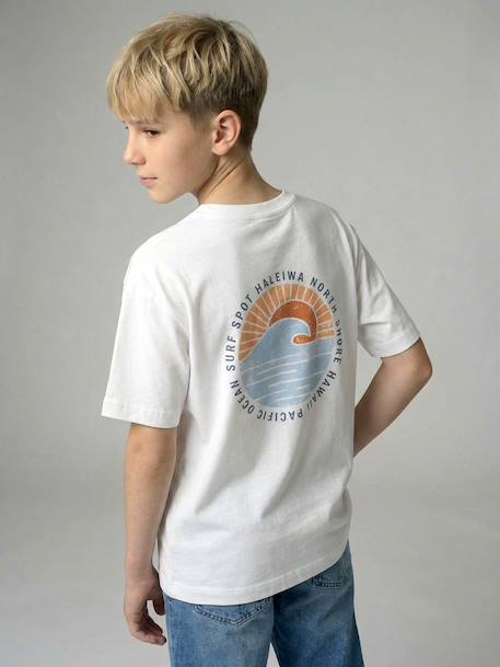 T-shirt garçon motif devant/dos effet délavé écru+vert d'eau 1 - vertbaudet enfant 