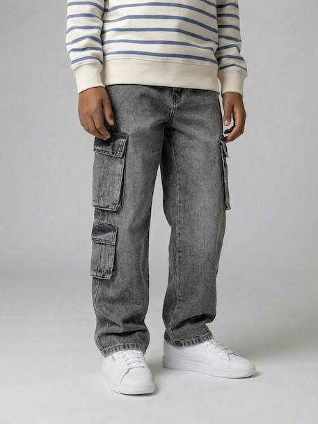 Jean garçon loose battle denim bleached+denim gris 8 - vertbaudet enfant 