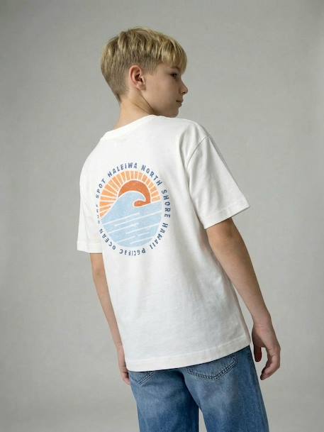 T-shirt garçon motif devant/dos effet délavé écru+vert d'eau 2 - vertbaudet enfant 