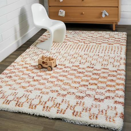 Tapis shaggy poils longs motif contemporain boho Terracotta 2 - vertbaudet enfant 