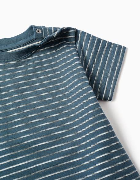 T-shirt en coton à rayures jacquard Bleu foncé 3 - vertbaudet enfant 