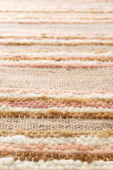 Tapis rayé fait main en laine et jute raj Beige sable+Rose poudrée 10 - vertbaudet enfant 
