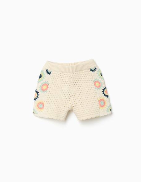 Fille-Short en coton avec fleurs au crochet