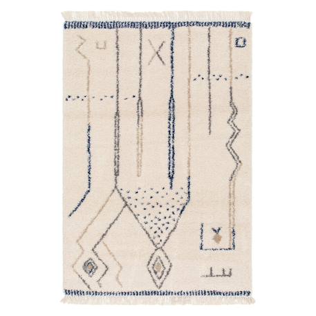 Tapis épais à franges style ethnique glyph Bleu naturel+Palette colorée 1 - vertbaudet enfant 