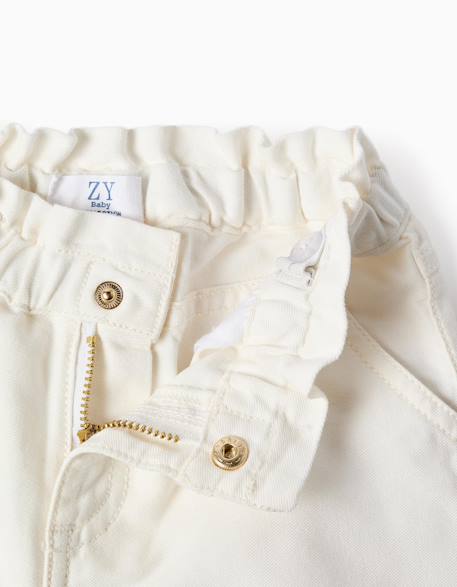 Short en sergé avec broderie anglaise Beige clair 3 - vertbaudet enfant 