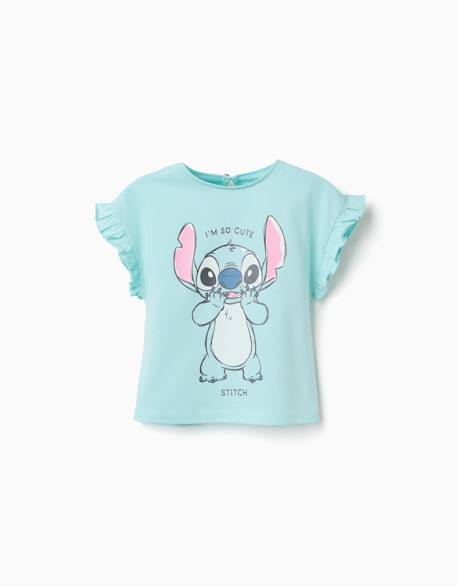 Bébé-T-shirt en coton avec imprimé stitch et volants