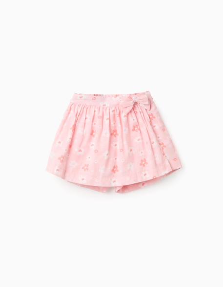 Fille-Jupe-short en coton avec motif floral et nœud