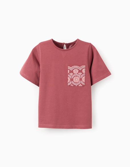 Fille-T-shirt en coton avec poche brodée