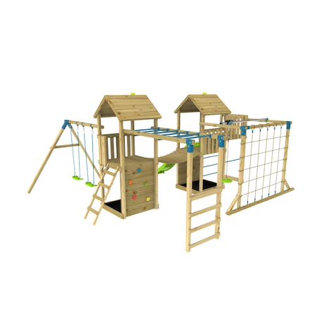 Aire de jeux xxl double tours camélée bois fsc® Marron - bleu - vert 2 - vertbaudet enfant 