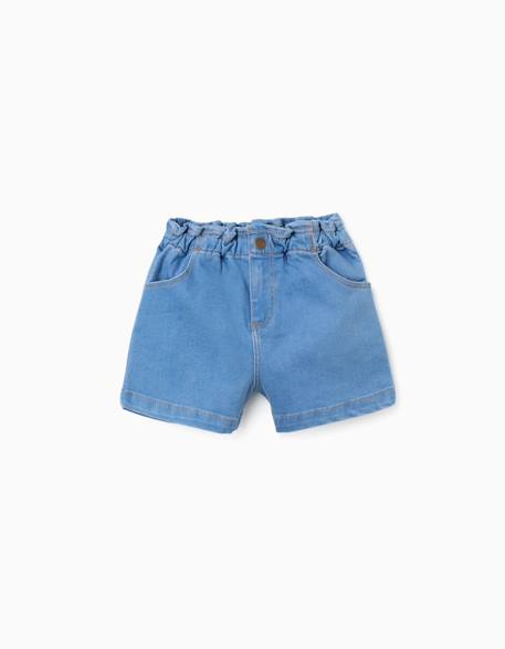 Short en jean avec taille paperbag et poches Bleu+Bleu clair 5 - vertbaudet enfant 