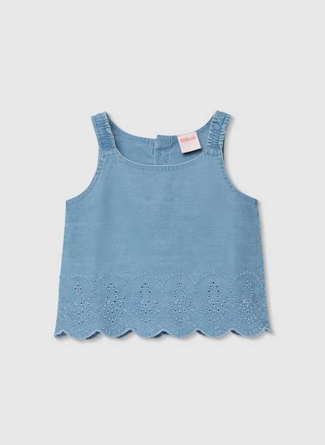 Fille-Top en denim brodé