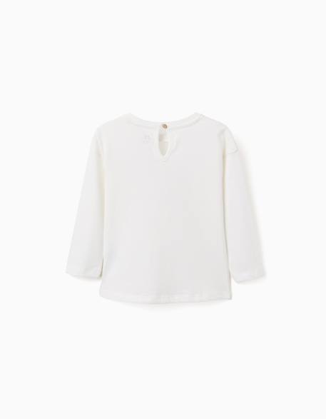 T-shirt à manches longues et imprimé en relief Blanc+Rose 2 - vertbaudet enfant 