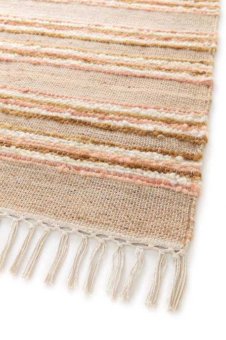 Tapis rayé fait main en laine et jute raj Beige sable+Rose poudrée 12 - vertbaudet enfant 
