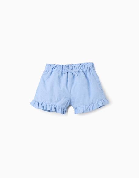 Short en coton avec broderies et volants Bleu clair 1 - vertbaudet enfant 