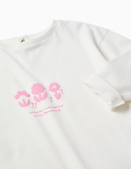 T-shirt à manches longues et imprimé en relief Blanc+Rose 3 - vertbaudet enfant 