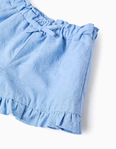 Short en coton avec broderies et volants Bleu clair 4 - vertbaudet enfant 