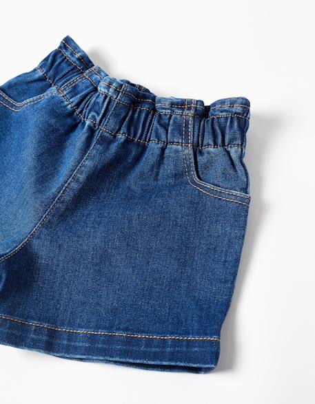 Short en jean avec taille paperbag et poches Bleu 3 - vertbaudet enfant 