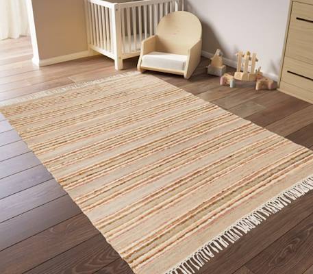 Tapis rayé fait main en laine et jute raj Beige sable+Rose poudrée 8 - vertbaudet enfant 