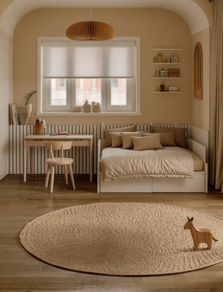 Tapis rond intérieur extérieur crochet Beige sable 2 - vertbaudet enfant 