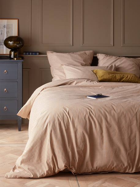 Housse de couette percale de coton 'vichy' Vichy curry+Vichy marine 1 - vertbaudet enfant 