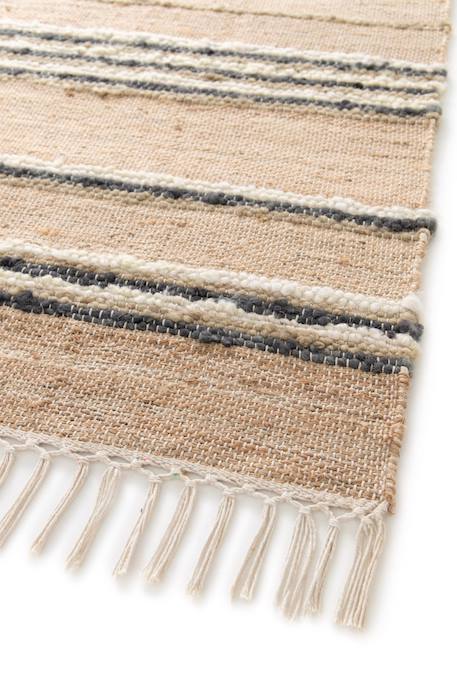 Tapis rayé fait main en laine et jute raj Beige sable+Rose poudrée 5 - vertbaudet enfant 
