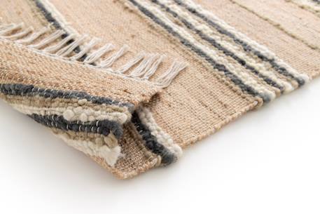 Tapis rayé fait main en laine et jute raj Beige sable+Rose poudrée 3 - vertbaudet enfant 