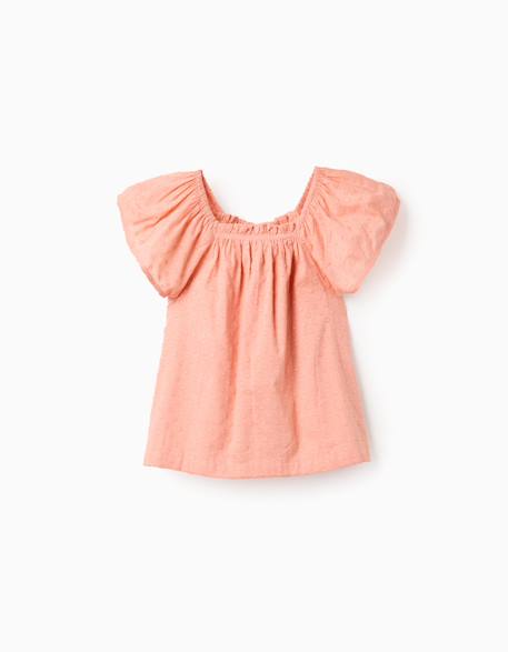 Fille-Blouse en coton à manches courtes et pois suisses