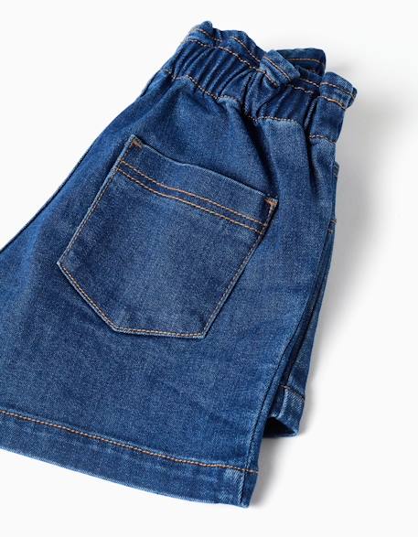 Short en jean avec taille paperbag et poches Bleu+Bleu clair 4 - vertbaudet enfant 