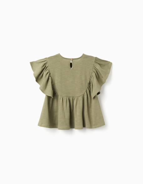 T-shirt en coton à manches volantées Beige clair+Vert foncé 5 - vertbaudet enfant 