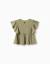 T-shirt en coton à manches volantées Beige clair+Vert foncé 5 - vertbaudet enfant 