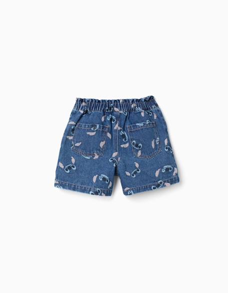 Short en jean avec motif stitch et taille paperbag Bleu 2 - vertbaudet enfant 